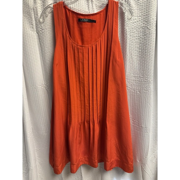 Lauren Ralph Lauren Dresses & Skirts - Lauren Ralph Lauren Pleated Red Orange Sleeveless Shift Dress 14P Lined
